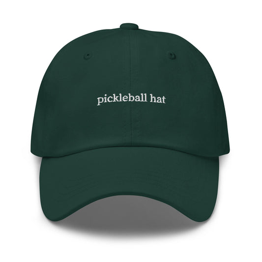 Pickleball Hat – Dry Humor Embroidered Dad Hat in White Serif Font