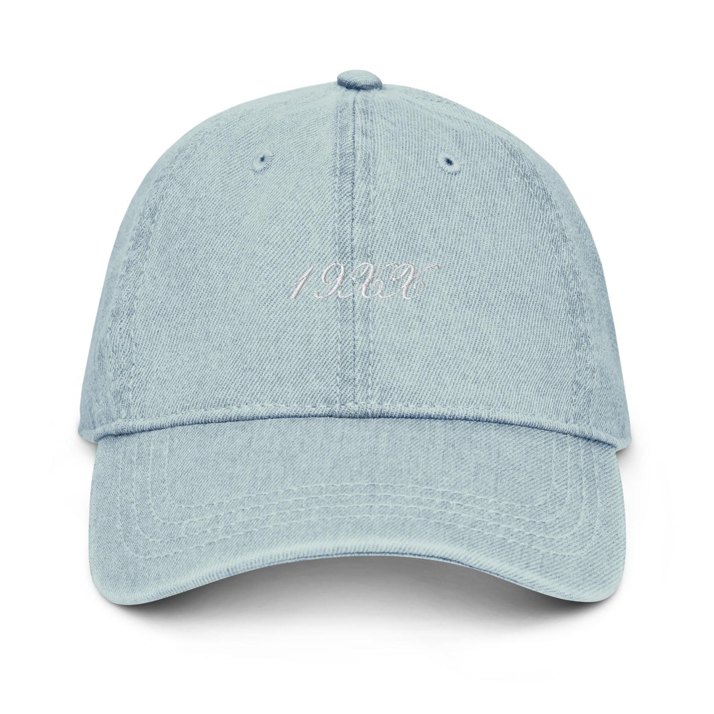 Custom 19XX Denim Hat – Personalized Year Embroidered Cap in Handwritten Script, Made-to-Order