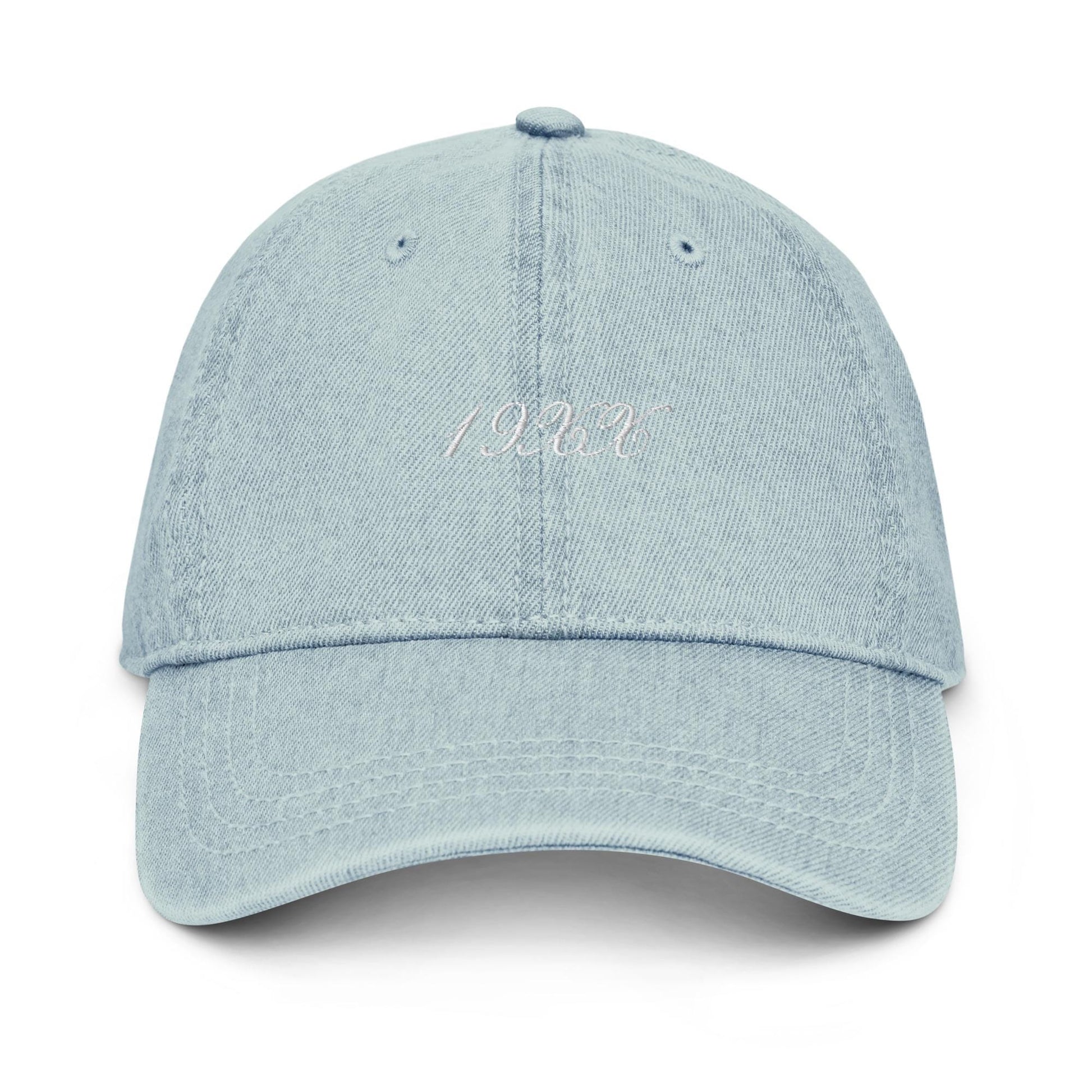Custom 19XX Denim Hat – Personalized Year Embroidered Cap in Handwritten Script, Made-to-Order