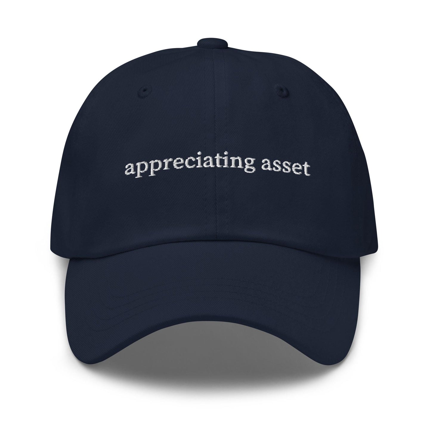 Appreciating Asset – Funny Embroidered Finance Hat for Investing Icons & ROI Enthusiasts