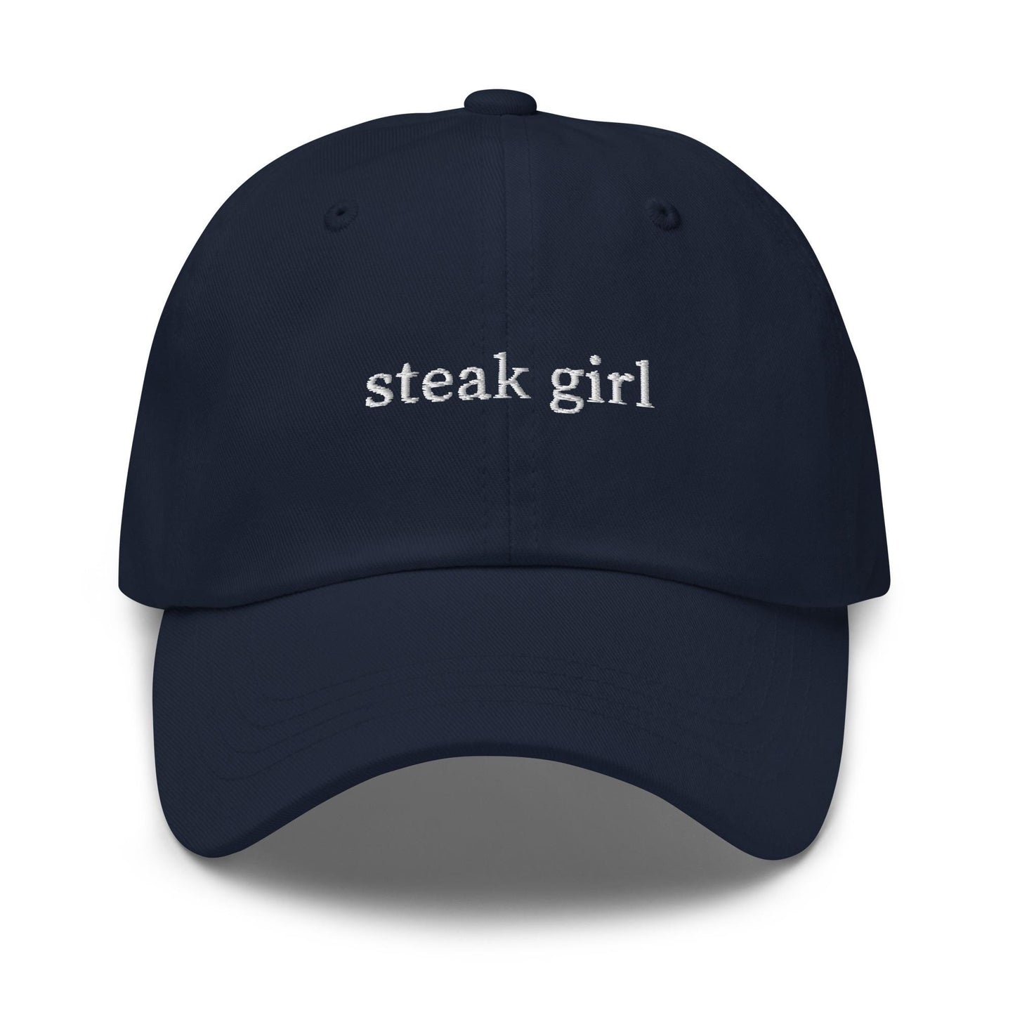 Steak Girl – Embroidered Funny Foodie Hat for Meat Lovers & Grill Queens – Cotton Dad Cap with Custom Thread Options