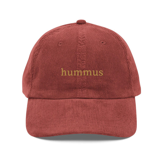 Hummus – Embroidered Corduroy Hat for Foodies & Snack Queens – Vintage Cap with Custom Thread Options
