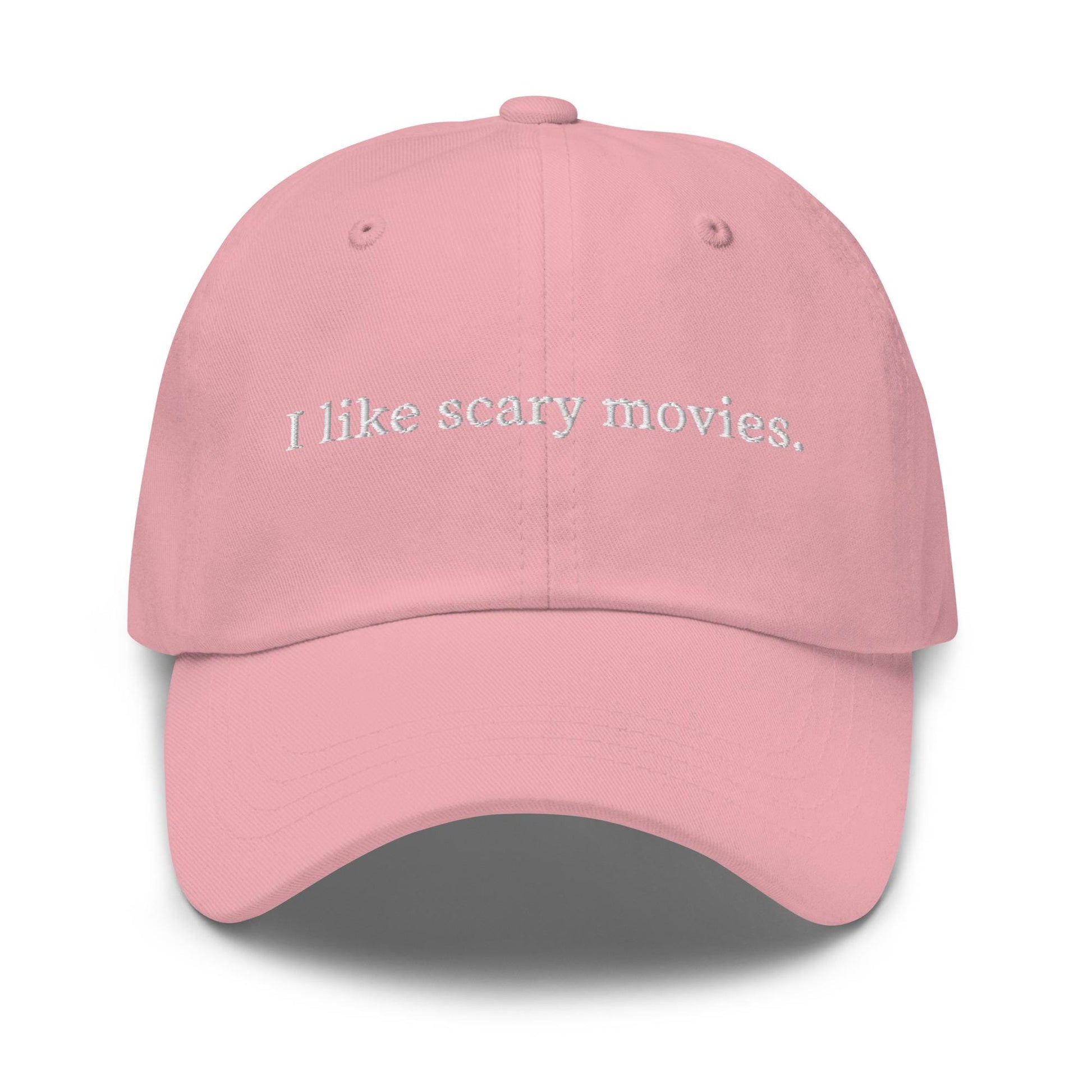 I Like Scary Movies Hat – Horror Movie Fan Embroidered Dad Cap – Minimalist Halloween Gift – Custom Thread Options