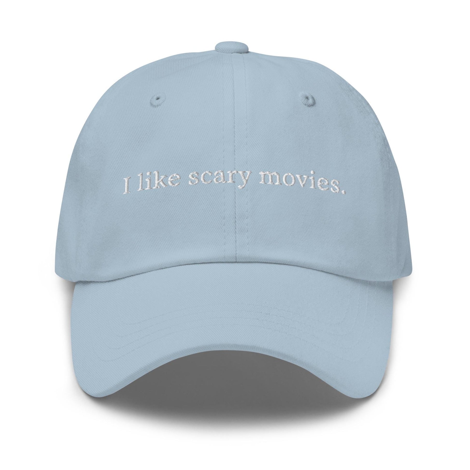 I Like Scary Movies Hat – Horror Movie Fan Embroidered Dad Cap – Minimalist Halloween Gift – Custom Thread Options