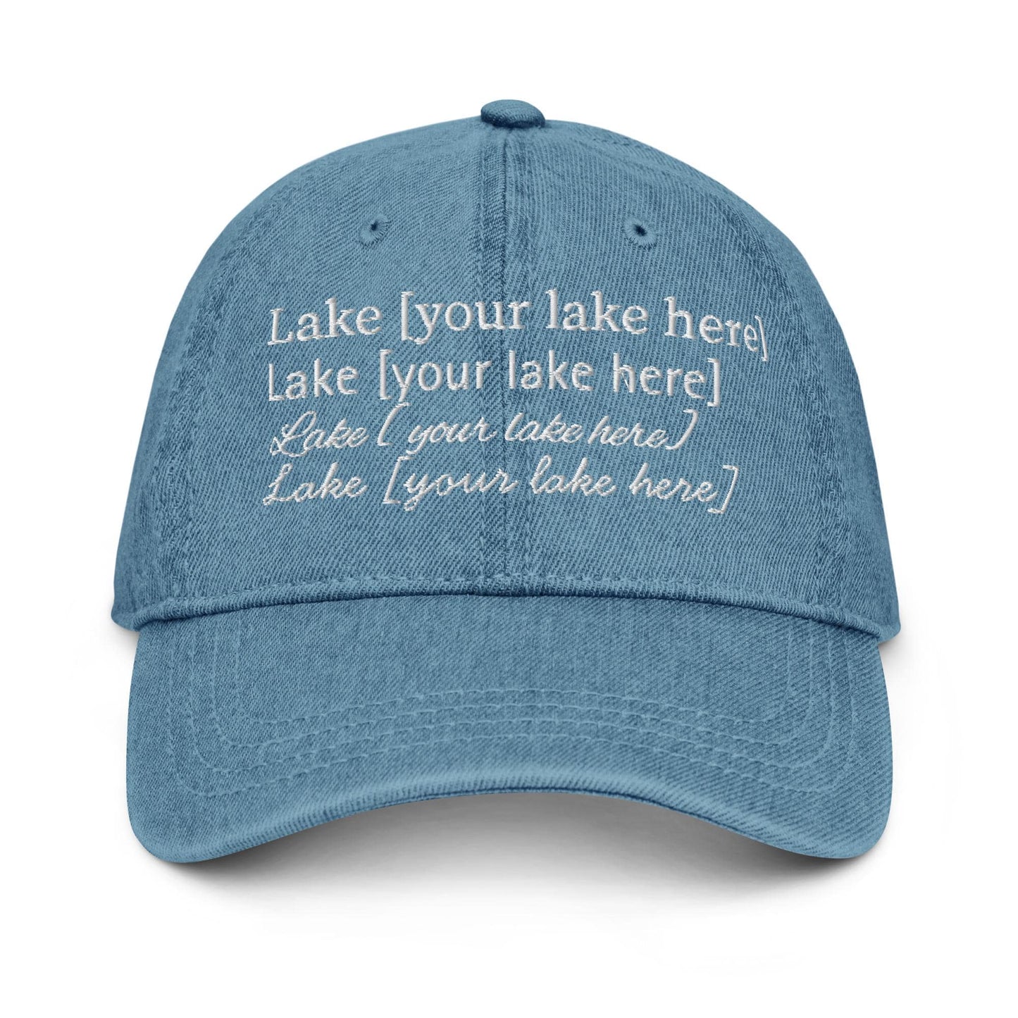 Custom Lake Denim Hat – Personalized Lake Name Dad Cap for Cottages, Cabins, Lake Houses & Camps