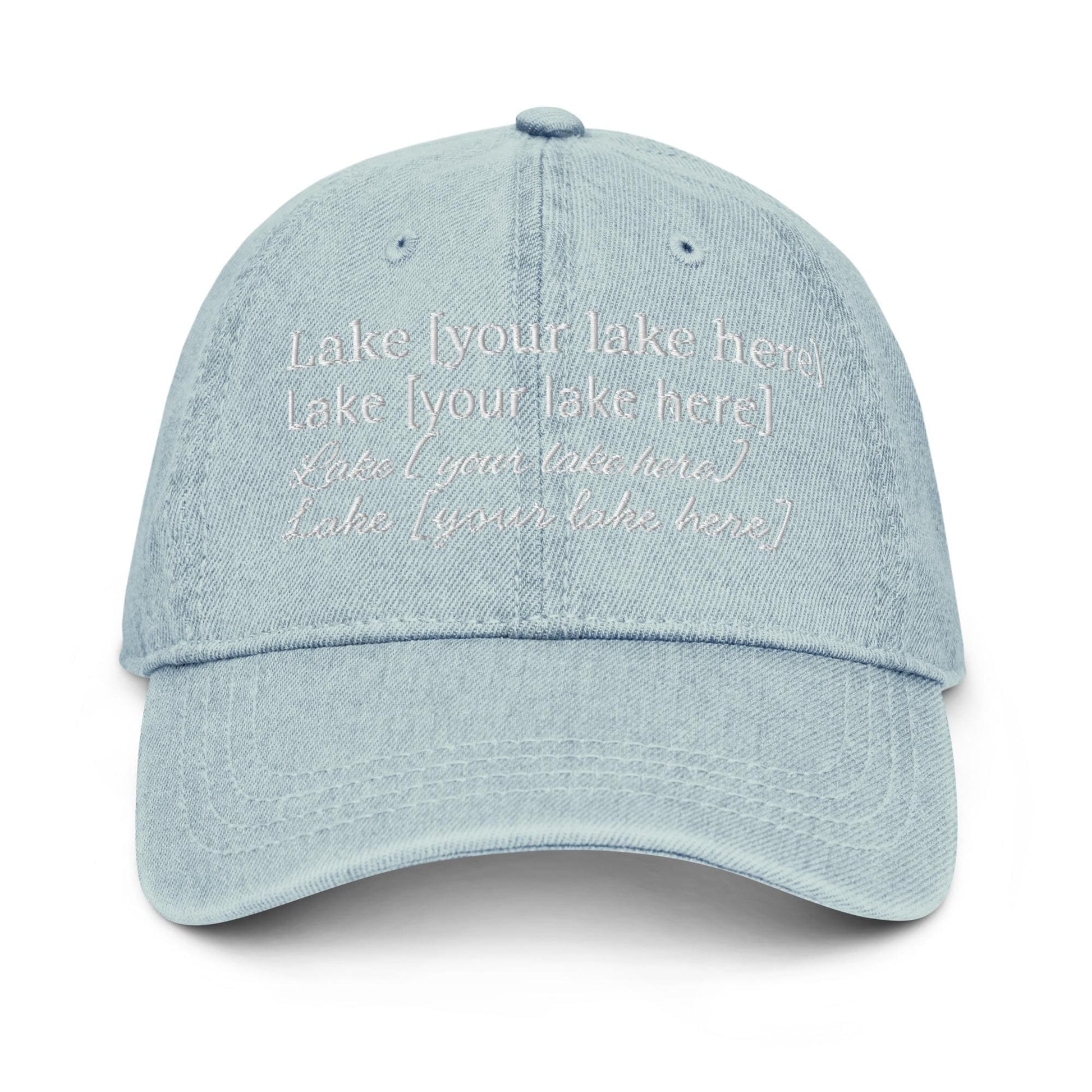 Custom Lake Denim Hat – Personalized Lake Name Dad Cap for Cottages, Cabins, Lake Houses & Camps