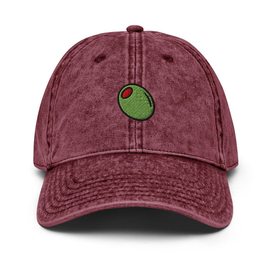 Olive – Embroidered Vintage Cotton Twill Dad Hat, Minimalist Foodie Cap, Custom Thread Colors