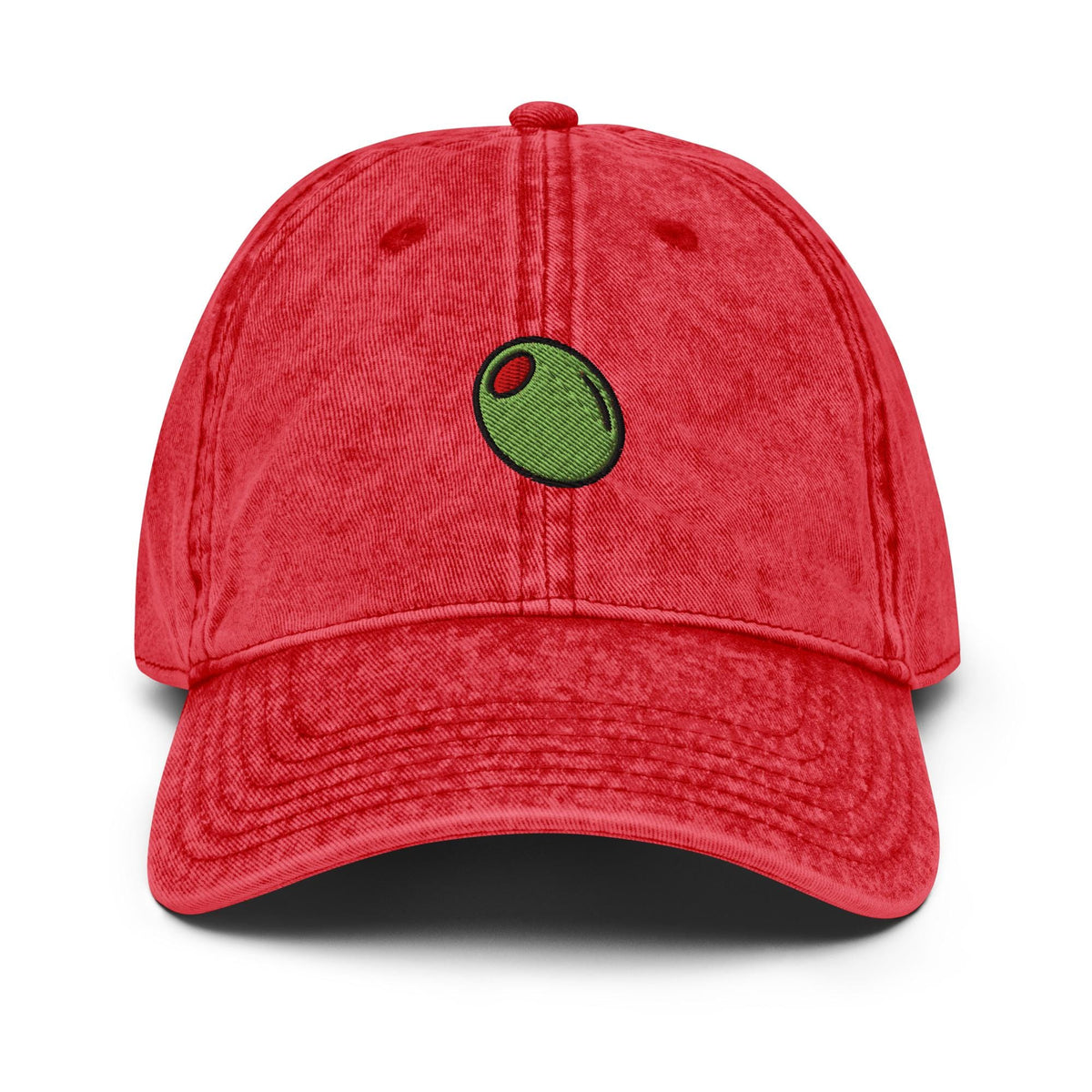 Olive – Embroidered Vintage Cotton Twill Dad Hat, Minimalist Foodie Cap, Custom Thread Colors