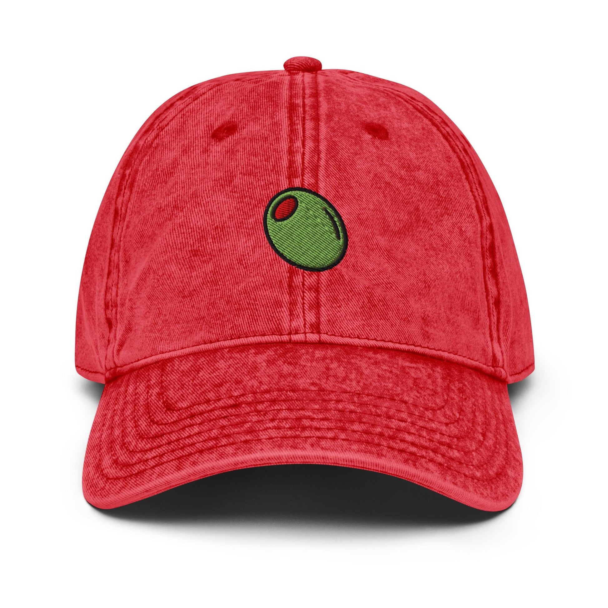Olive – Embroidered Vintage Cotton Twill Dad Hat, Minimalist Foodie Cap, Custom Thread Colors