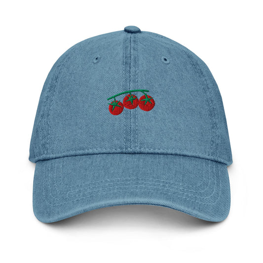 Tomatoes on the Vine Denim Hat – Embroidered Icon-Only Dad Cap, Foodie Gift, Custom Thread Colors