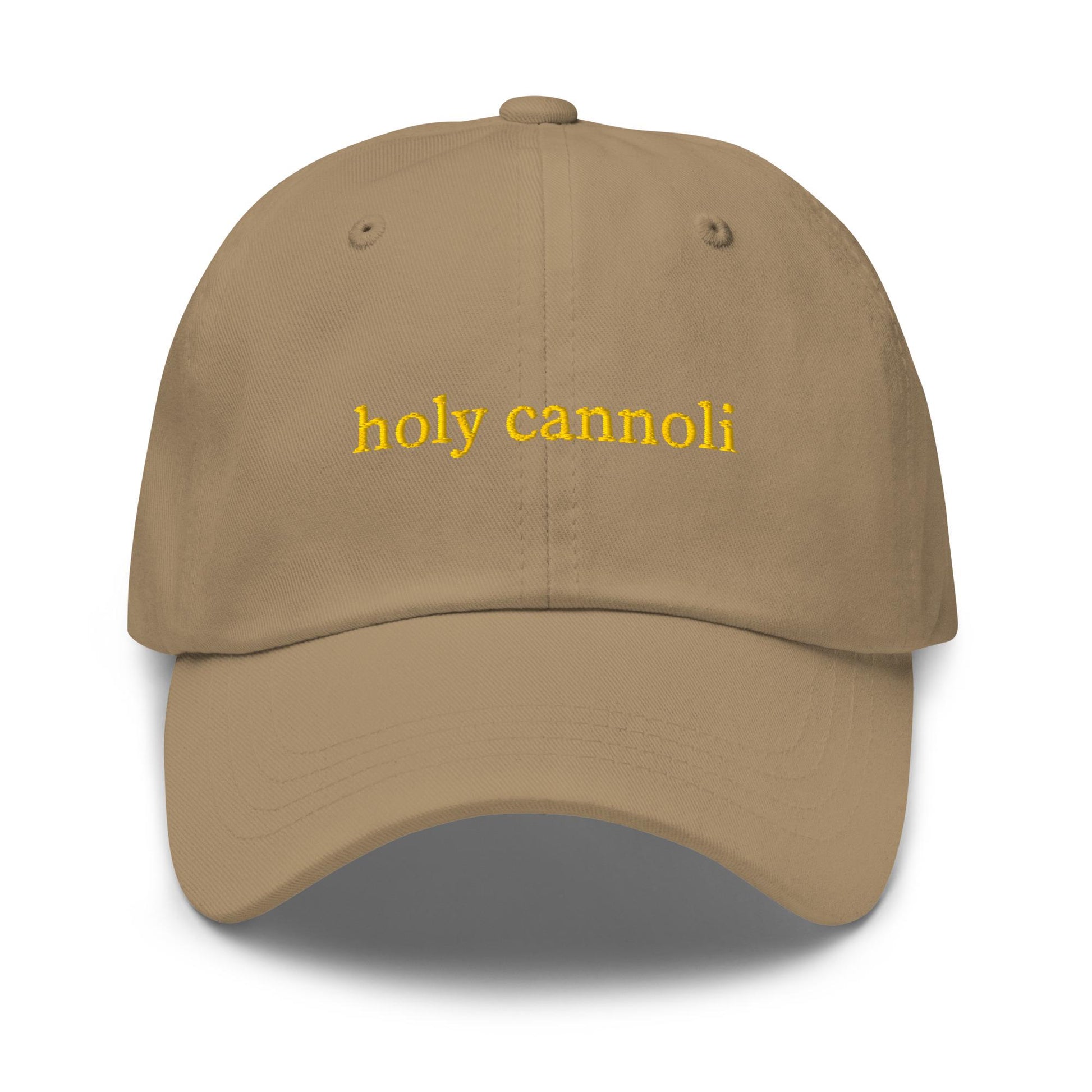 Title: Holy Cannoli Embroidered Dad Hat – Italian Dessert Pun Baseball Cap