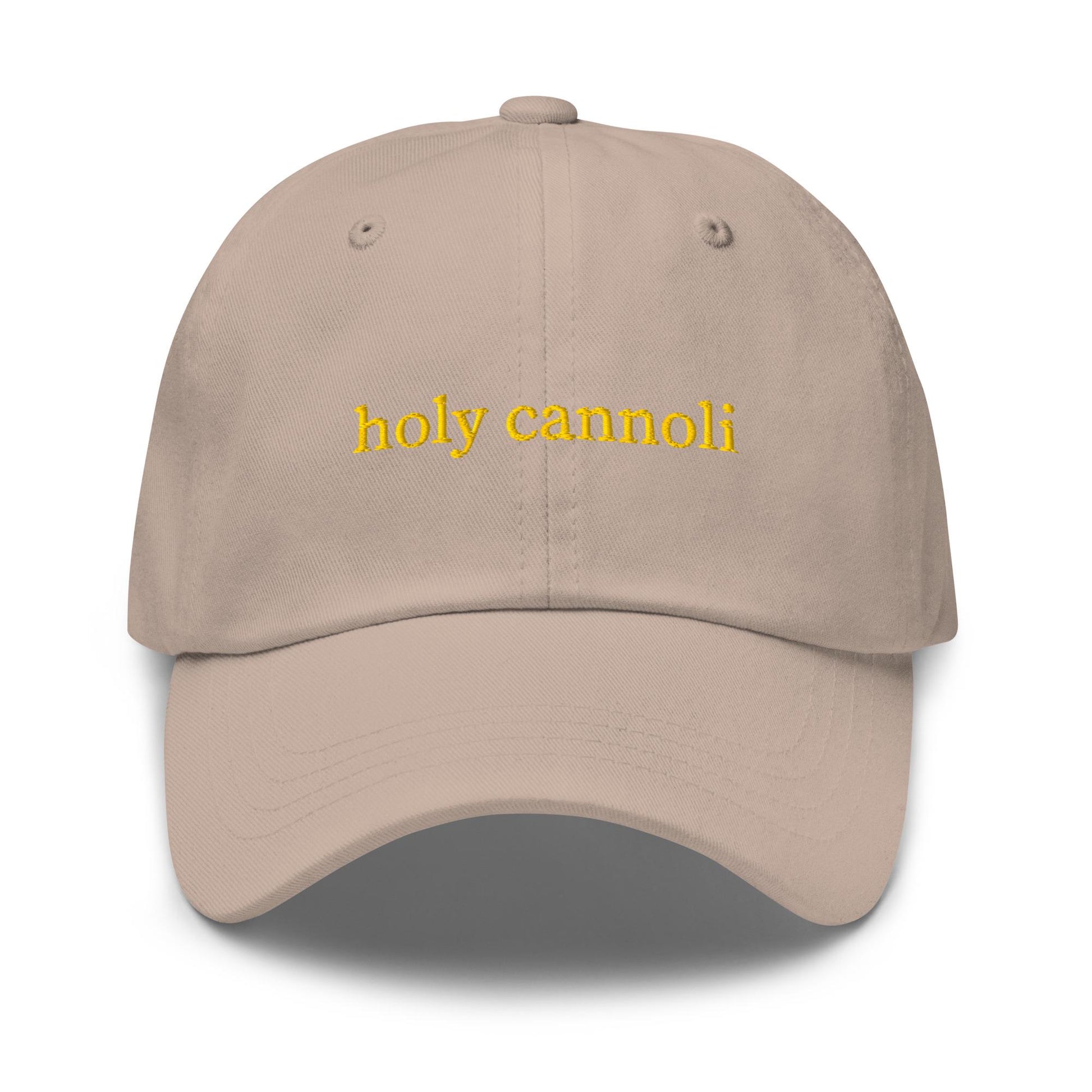 Title: Holy Cannoli Embroidered Dad Hat – Italian Dessert Pun Baseball Cap
