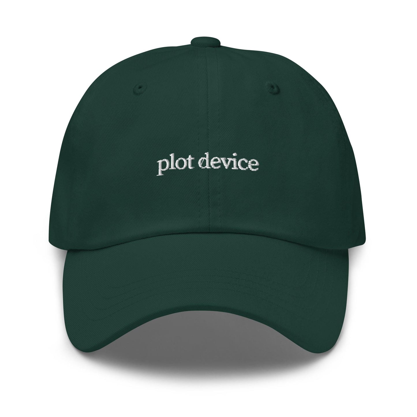 Plot Device – Embroidered Book and Film Lover Dad Hat, Minimalist Cotton Cap