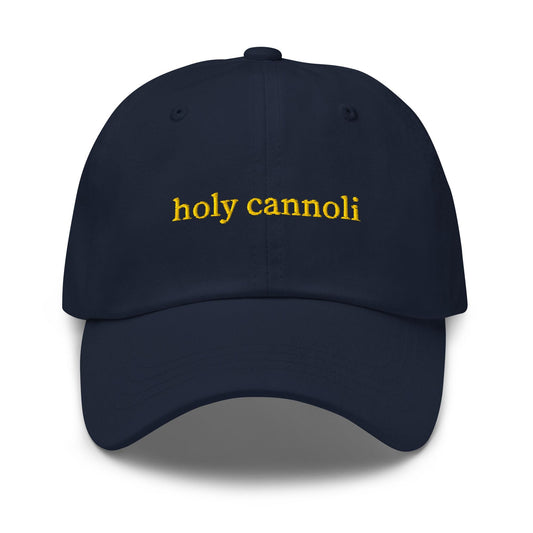 Title: Holy Cannoli Embroidered Dad Hat – Italian Dessert Pun Baseball Cap