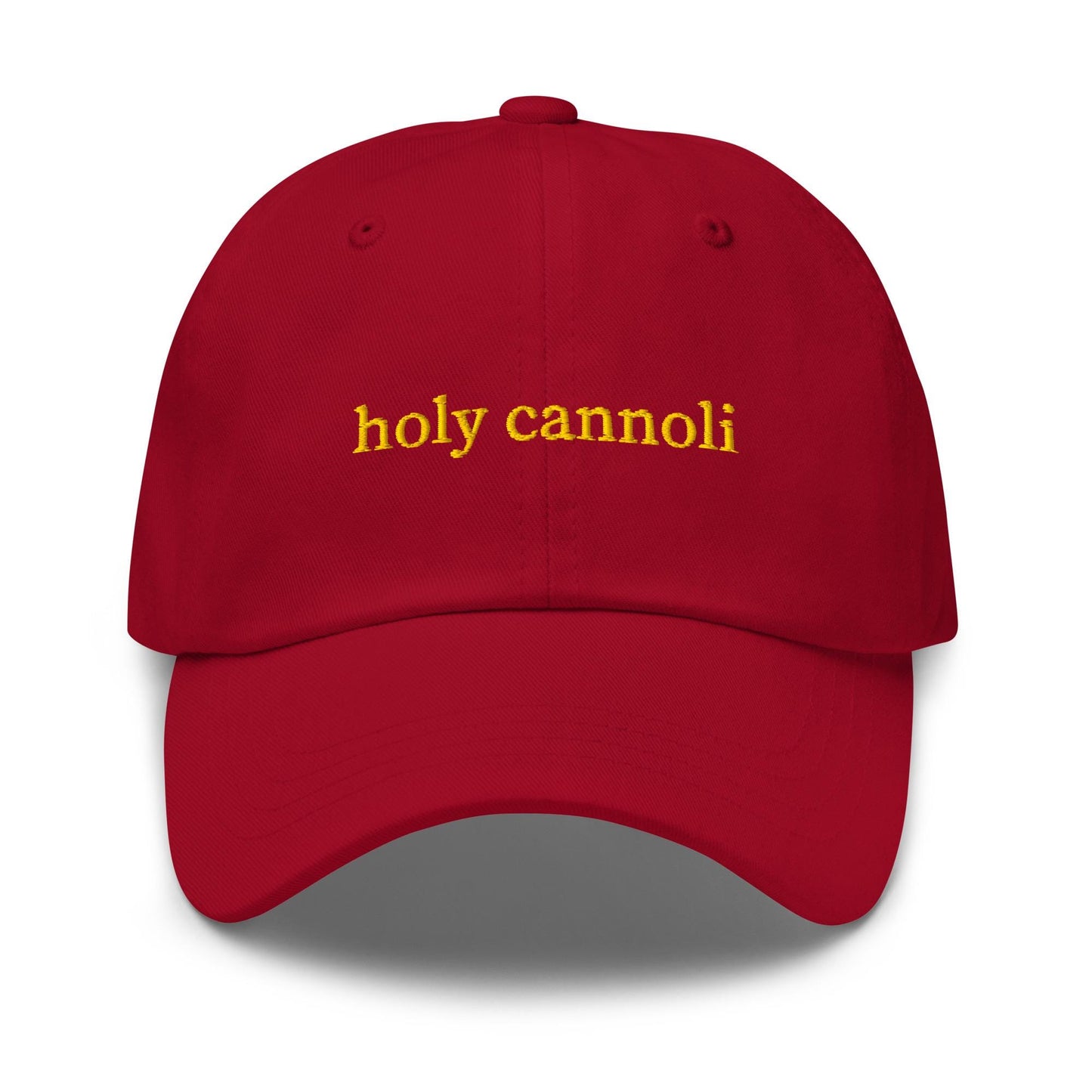 Title: Holy Cannoli Embroidered Dad Hat – Italian Dessert Pun Baseball Cap