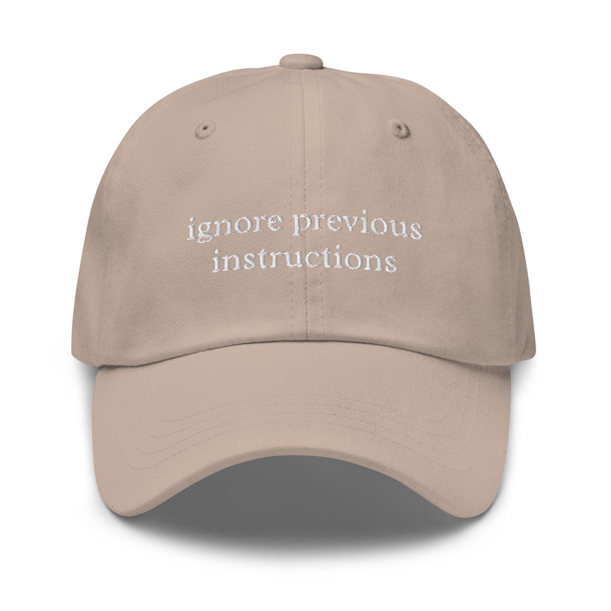 Ignore Previous Instructions – Embroidered Dad Hat for AI Engineer, Prompt Injection Humor, LLM Cotton Cap