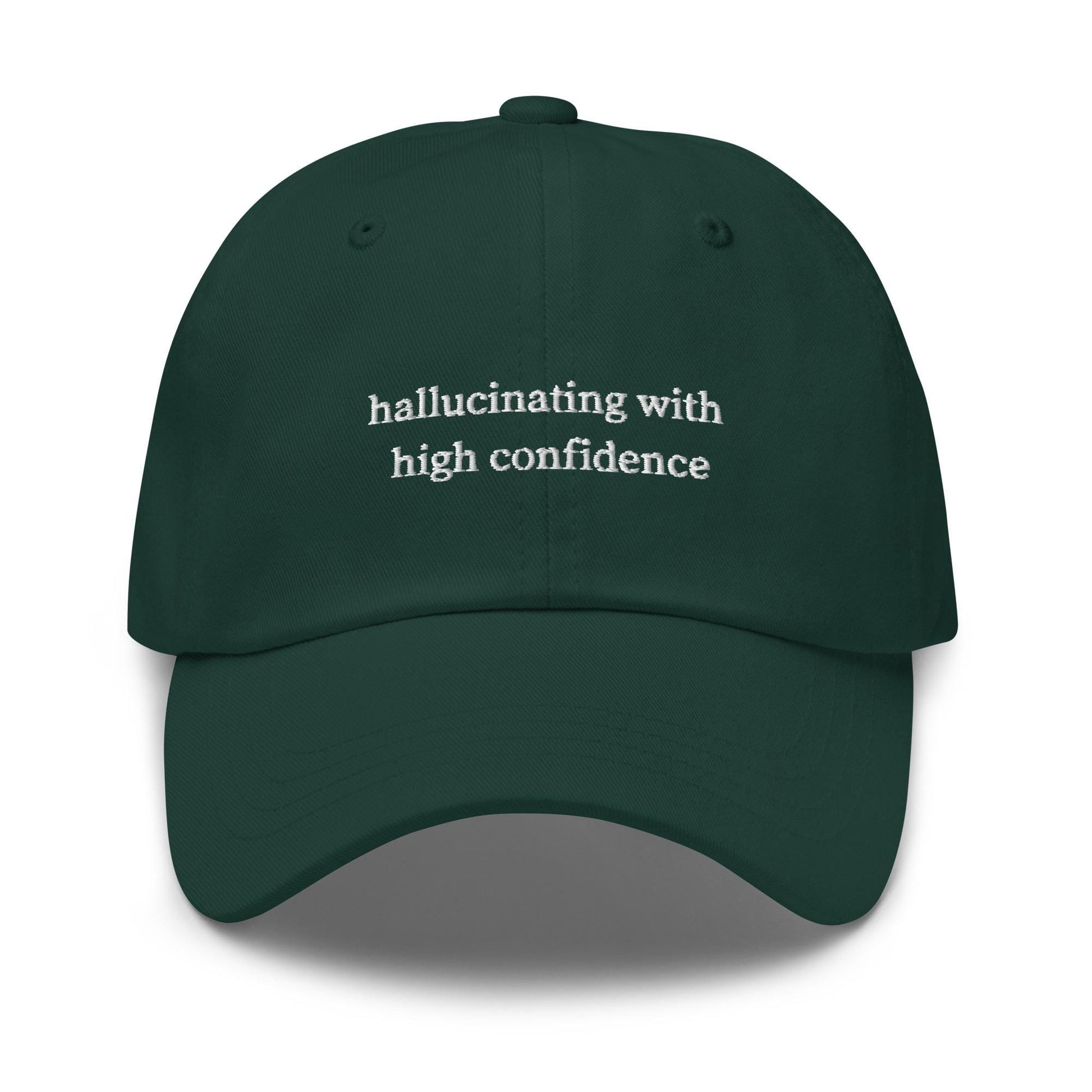 Hallucinating With High Confidence Hat – Funny AI Tech Worker Cap, Developer Humor, Corporate Dad Hat