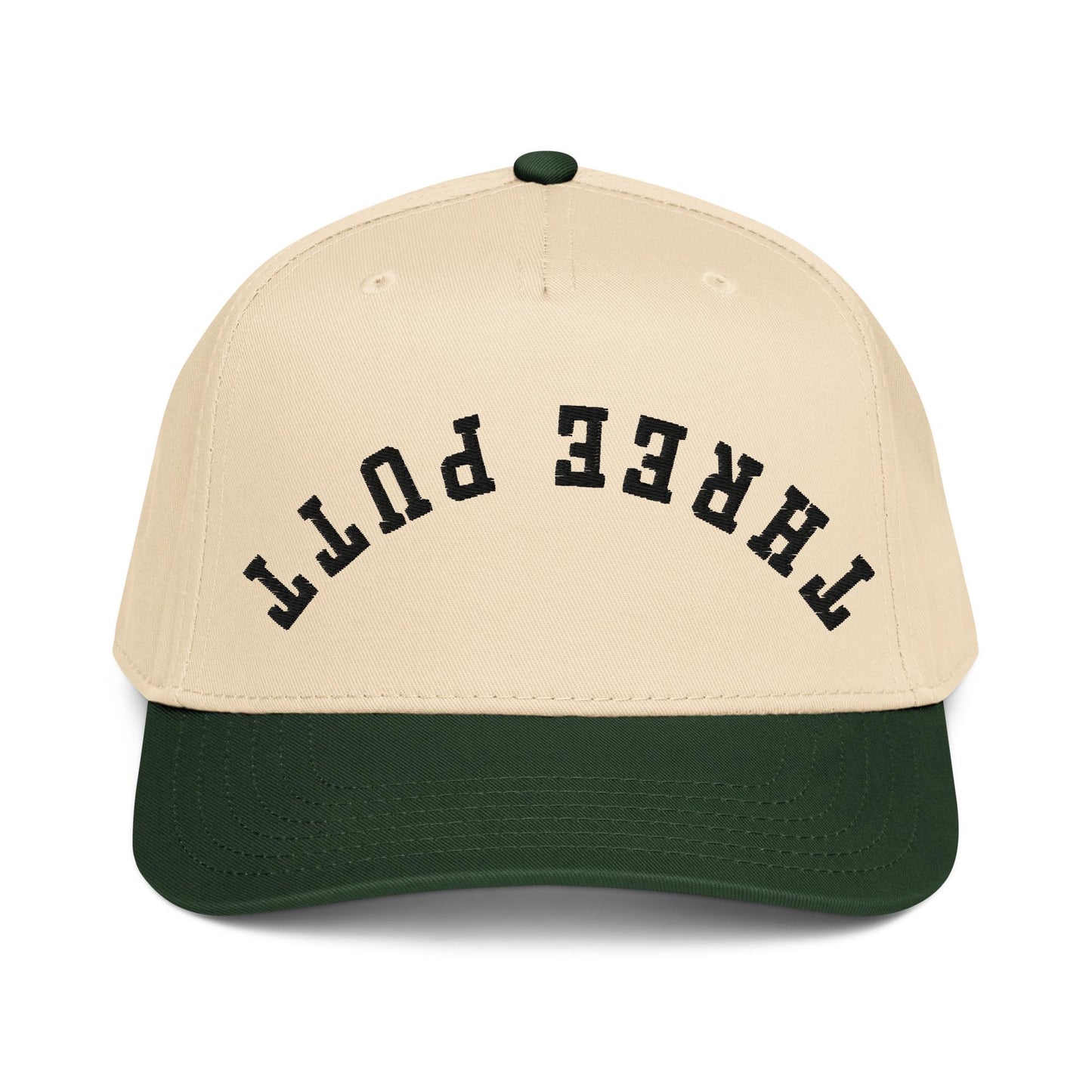 Three Putt Upside Down Snapback - Funny Golf Hat, Retro 5 Panel Cap
