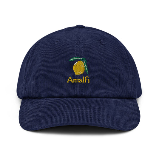 Amalfi Coast Corduroy Hat - Gift for Italian Lemon Lovers - Handmade Embroidered Cap - Evilwater Originals