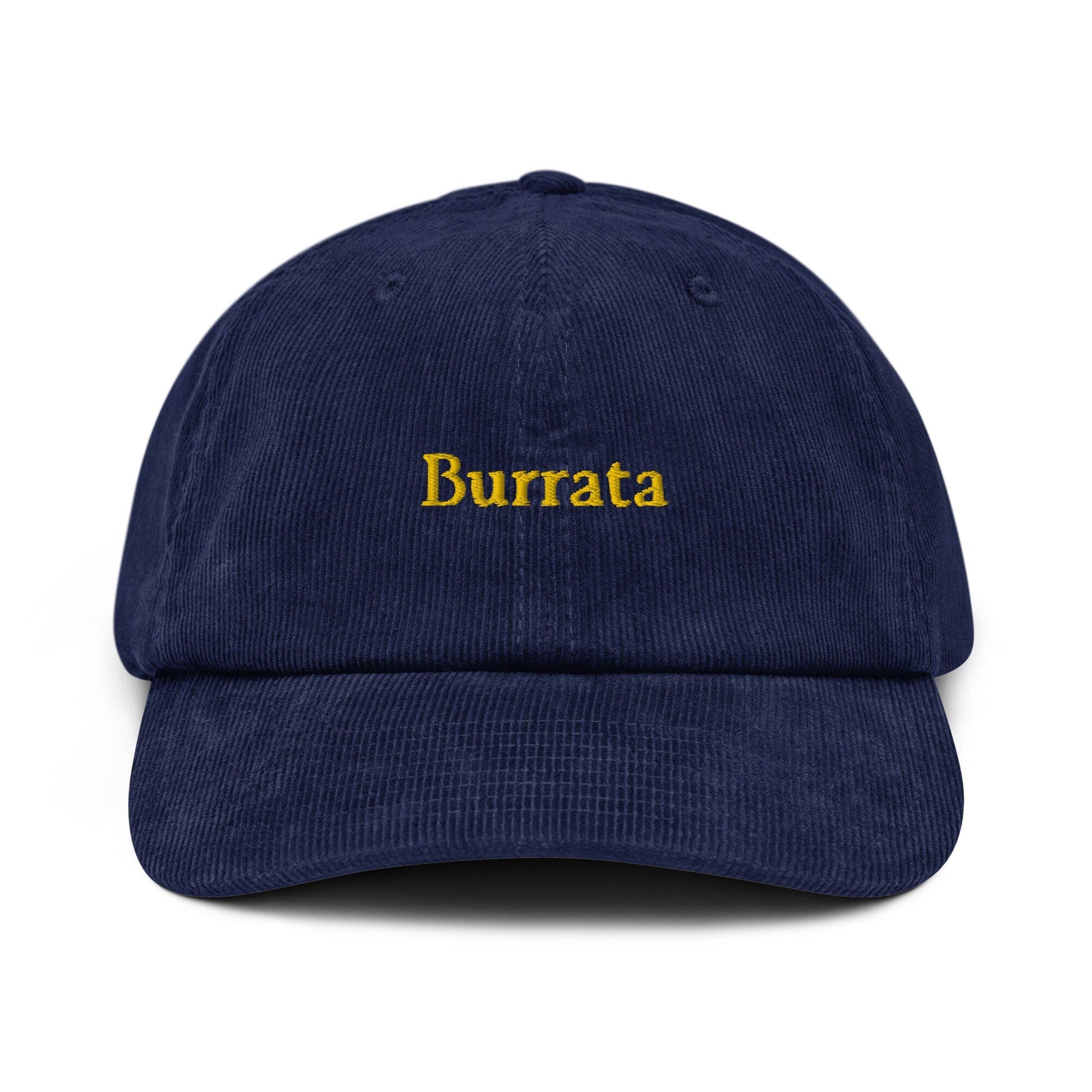 Burrata Corduroy Hat - Gift for Italian Cheese Lovers - Handmade Embroidered Cap - Evilwater Originals
