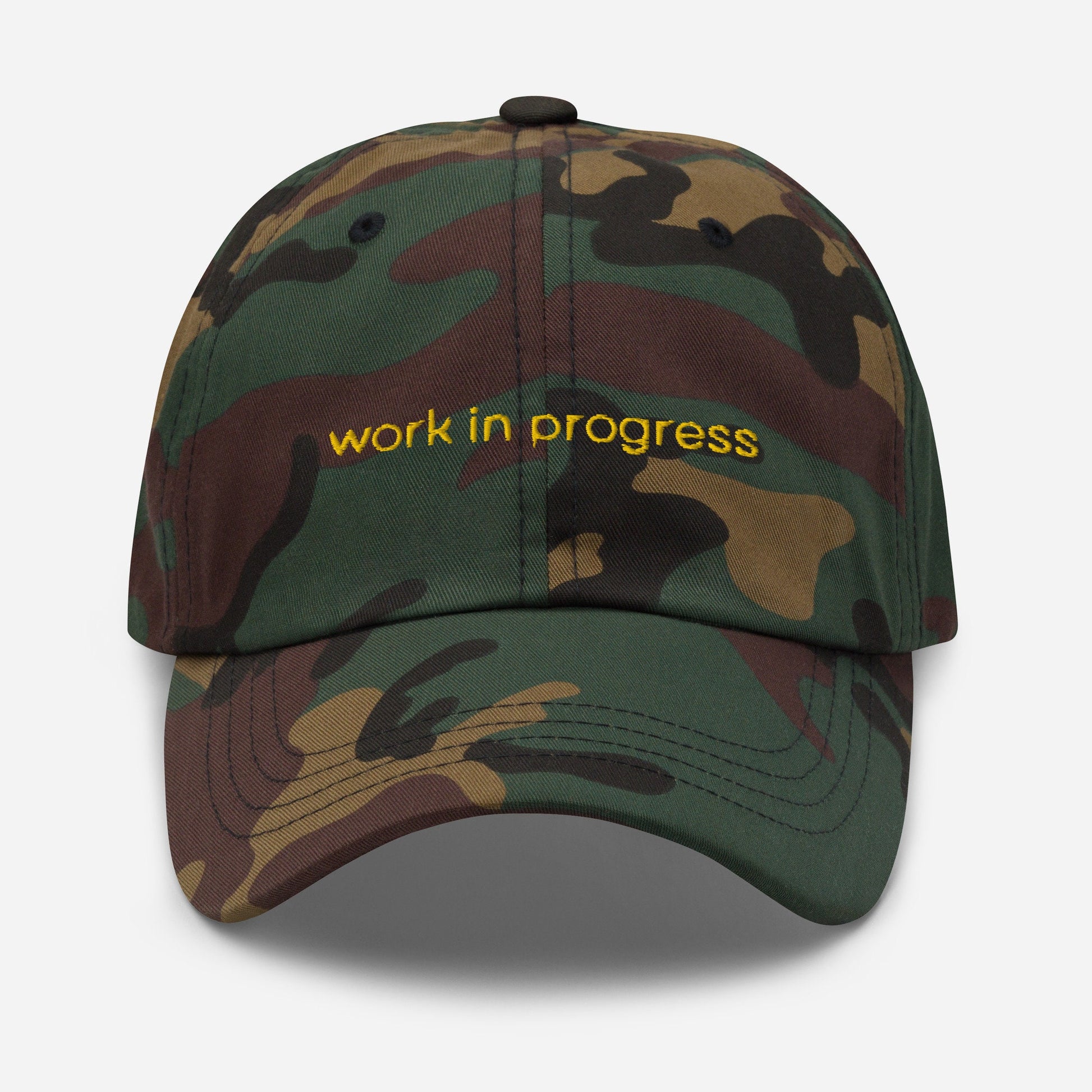 Work in Progress Dad Hat - Motivation, self improvement, manifesting gift - Handmade Embroidered Cotton Cap