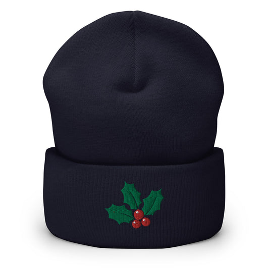 Christmas Mistletoe Embroidered Beanie - Holiday Gift - Knit Unisex Winter Hat - Multiple Colors