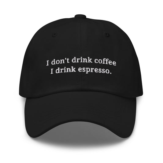 Espresso Hat - Gift for Real Italian Coffee Lovers - Embroidered Cotton Baseball Hat - Multiple Colors