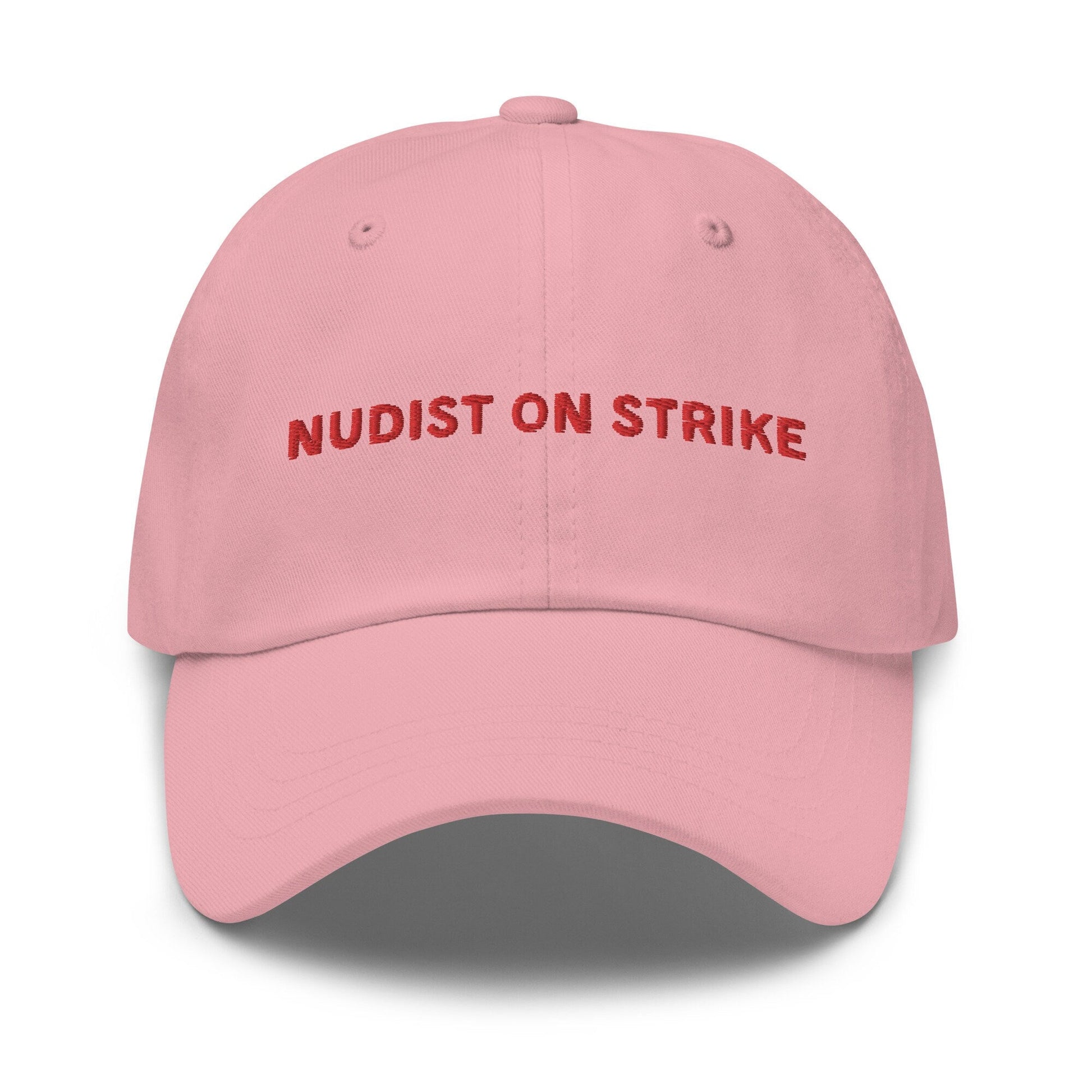 Nudist On Strike Hat - Cheap, Ironic Low Effort Halloween Costume Idea - 100% Embroidered Cotton Dad Hat - Multiple Colours - Evilwater Originals