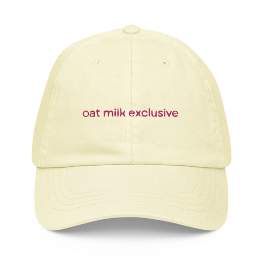 Oat Milk Dad Hat - Gift for Dairy Free Coffee Lovers - Pastel Cotton Embroidered Cap - Evilwater Originals