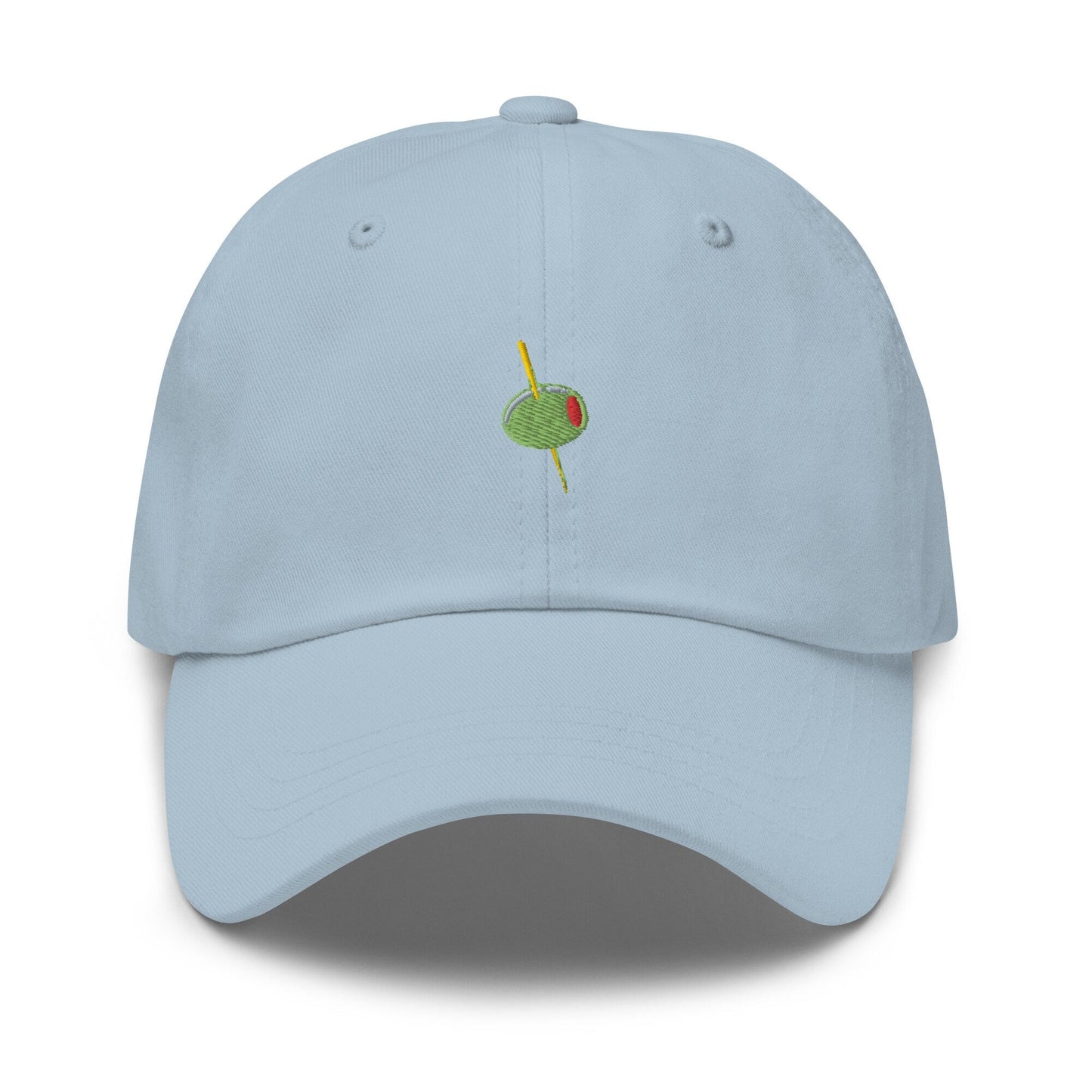 Olive Hat - Manzanilla, Spanish, Pimento Stuffed Olive with Toothpick -Cotton Embroidered Baseball Cap - Dad Fit - Evilwater Originals