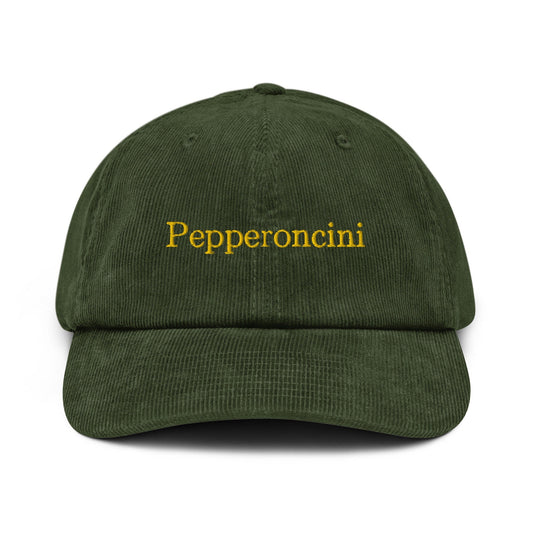 Pepperoncini Corduroy Dad Hat - Gift for Spicy Italian food Lovers - Handmade Embroidered Cap - Evilwater Originals