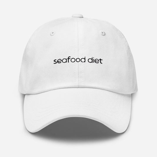 Seafood Dad Hat - Gift for Indulgent Foodies and Snackers - Minimalist Embroidered Cotton Hat - Evilwater Originals