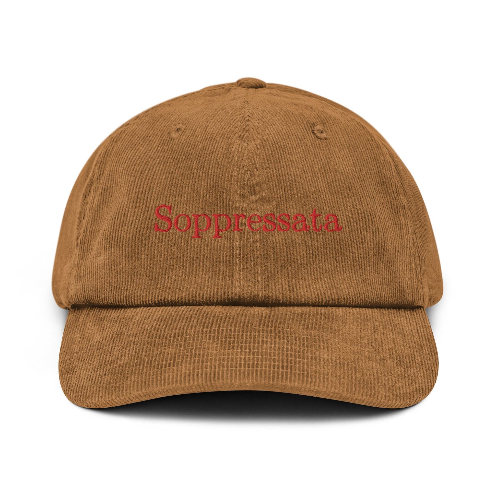 Soppressata Corduroy Dad Hat - Gift for Italian charcuterie and cheese food Lovers - Handmade Embroidered Cap - Evilwater Originals