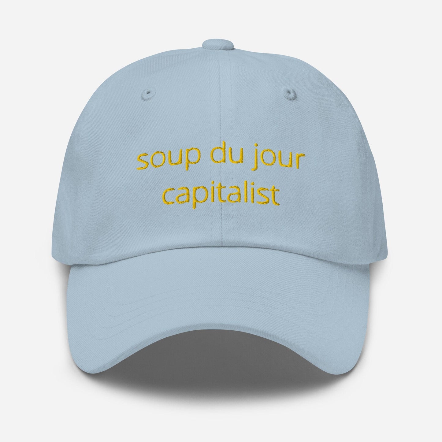 Soup Du Jour Dad Hat - Gift for soup lovers and chefs - Handmade Embroidered Cotton Cap - Evilwater Originals