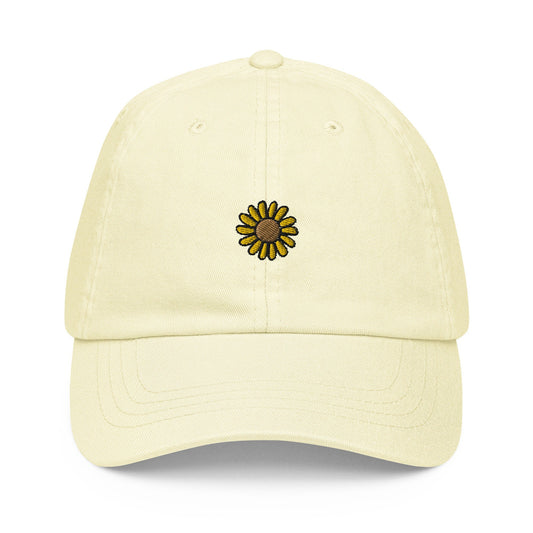 Sunflower Hat - Gift for Spring Flower Lovers - Pastel Cotton Embroidered Cap - Evilwater Originals